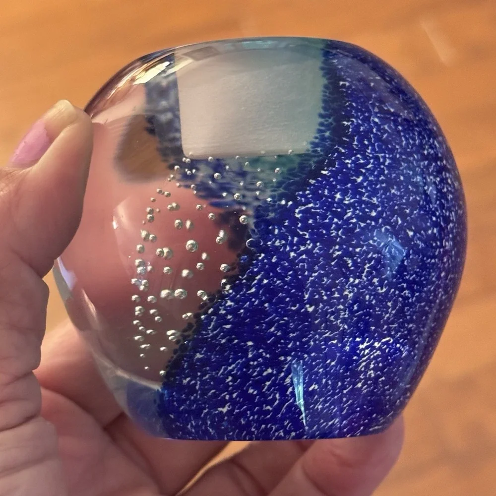 2 Lenox‎ Undersea Paradise Votive Crystal Blue Swirl Dolphin, Made in Scotland